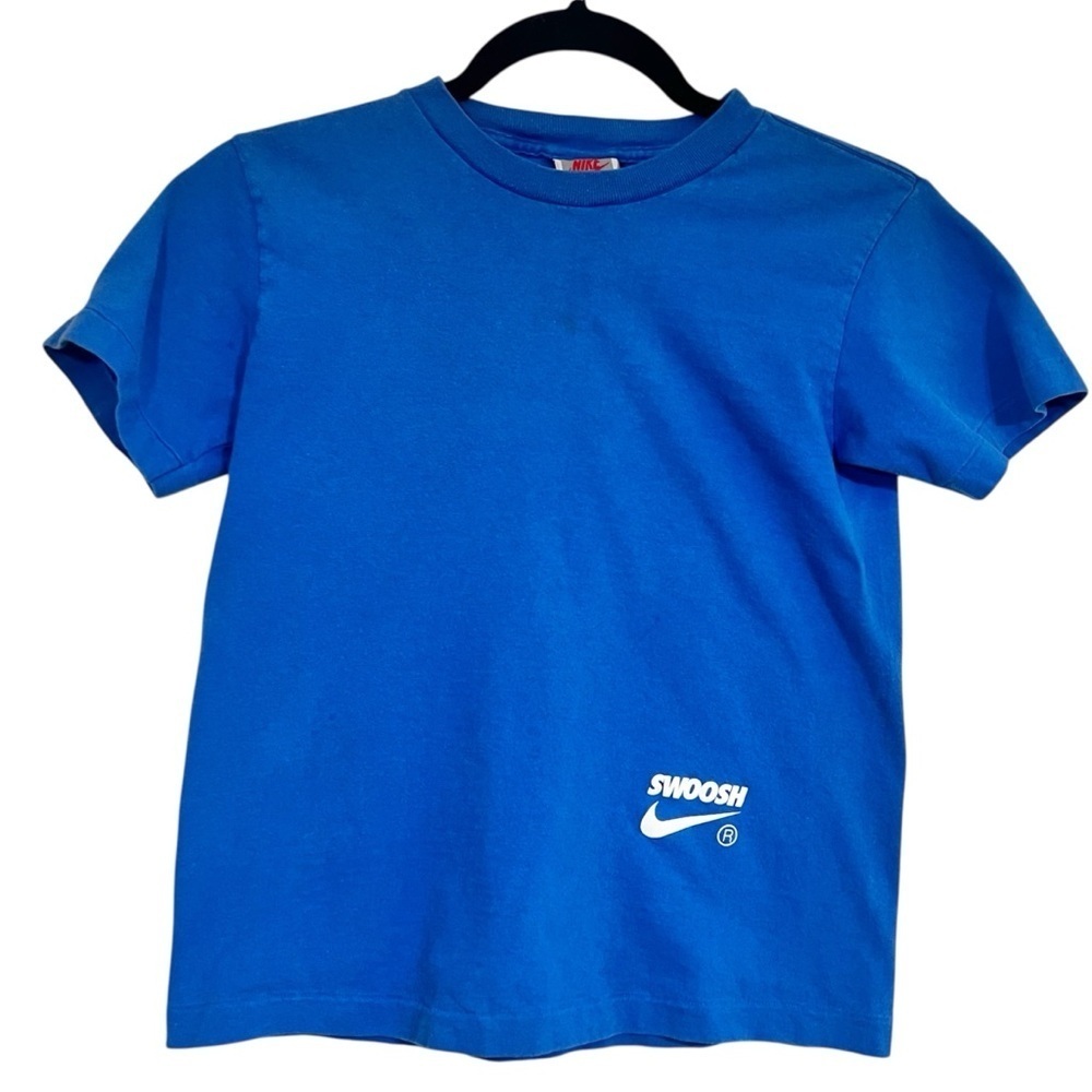 Nike Vintage Single Stitch Boys Youth Kids T-Shirt Blue Size 8 Swoosh Check